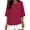 Wine, variant on hotojiny 3/4 Sleeve Cotton Linen Shirt Plus Size Crew Neck Solid Color Oversized Tee Summer Breathable Plus Size Tops for Women
