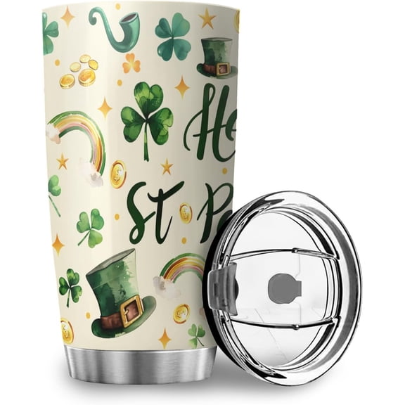 St.Patrick''s Day Insulated Tumbler,Travel Coffee Mug,20oz Stainless Steel Coffee Mug with Lid,Travel Coffee Cup for Cold Drinks and Hot Beverage,St.Patrick''s Day Tumbler Gift for Women Man