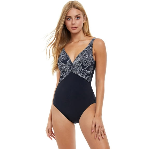 Profile by Gottex Women's Standard Soiree V Neck One Piece, Black/White, 38