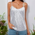 thumbnail image 2 of WCMZJ Womens Sequin Sparkle Tank Top Fashion V Neck Strappy Vest Shiny Glitter Sexy Club Camisole Tops White L, 2 of 4