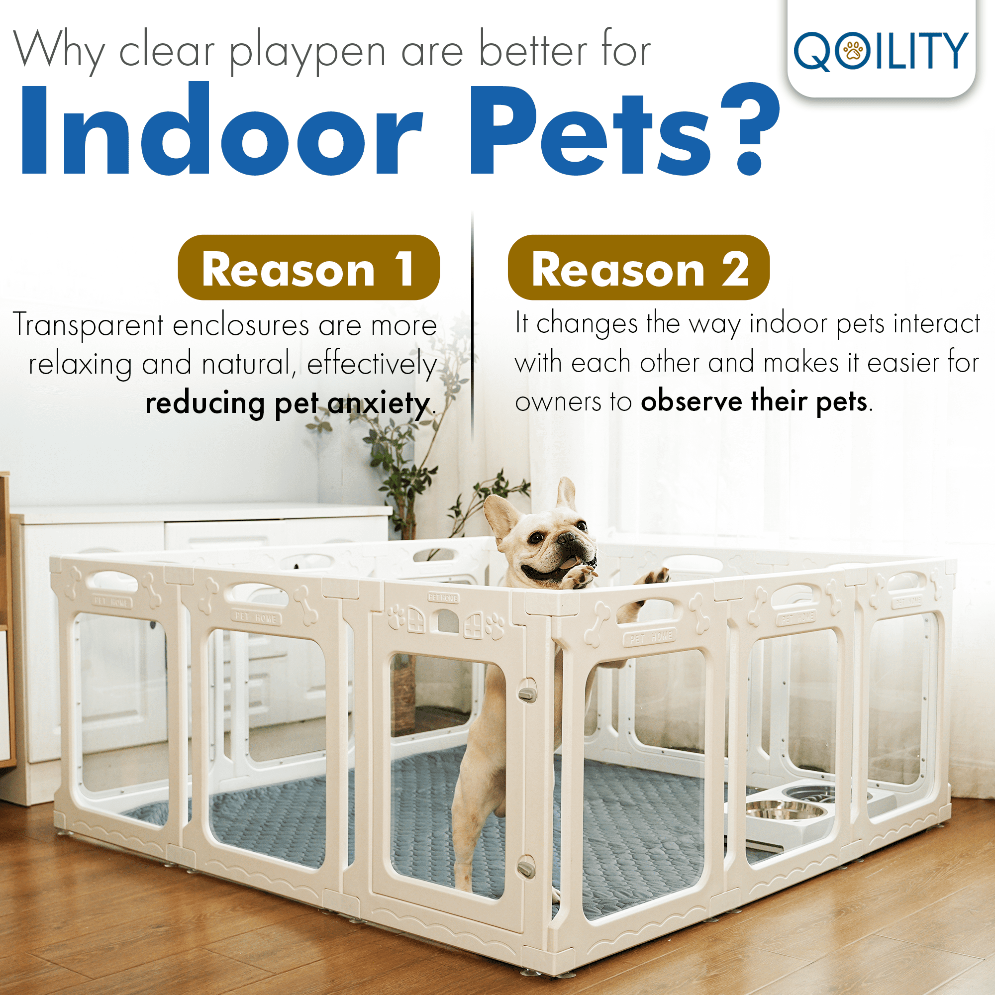 Qoility Clear Dog Playpen with Toilet for Puppies & Small Dogs, Height 24 Inch, 8 Panels, Black