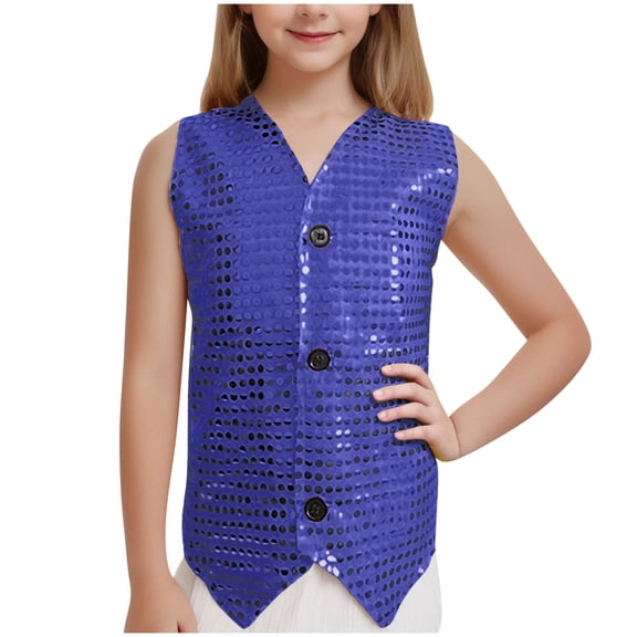 QTBIUQ Kids Performance Sequin Waistcoat Sparkly Vest for Party Stage Dance Shirt