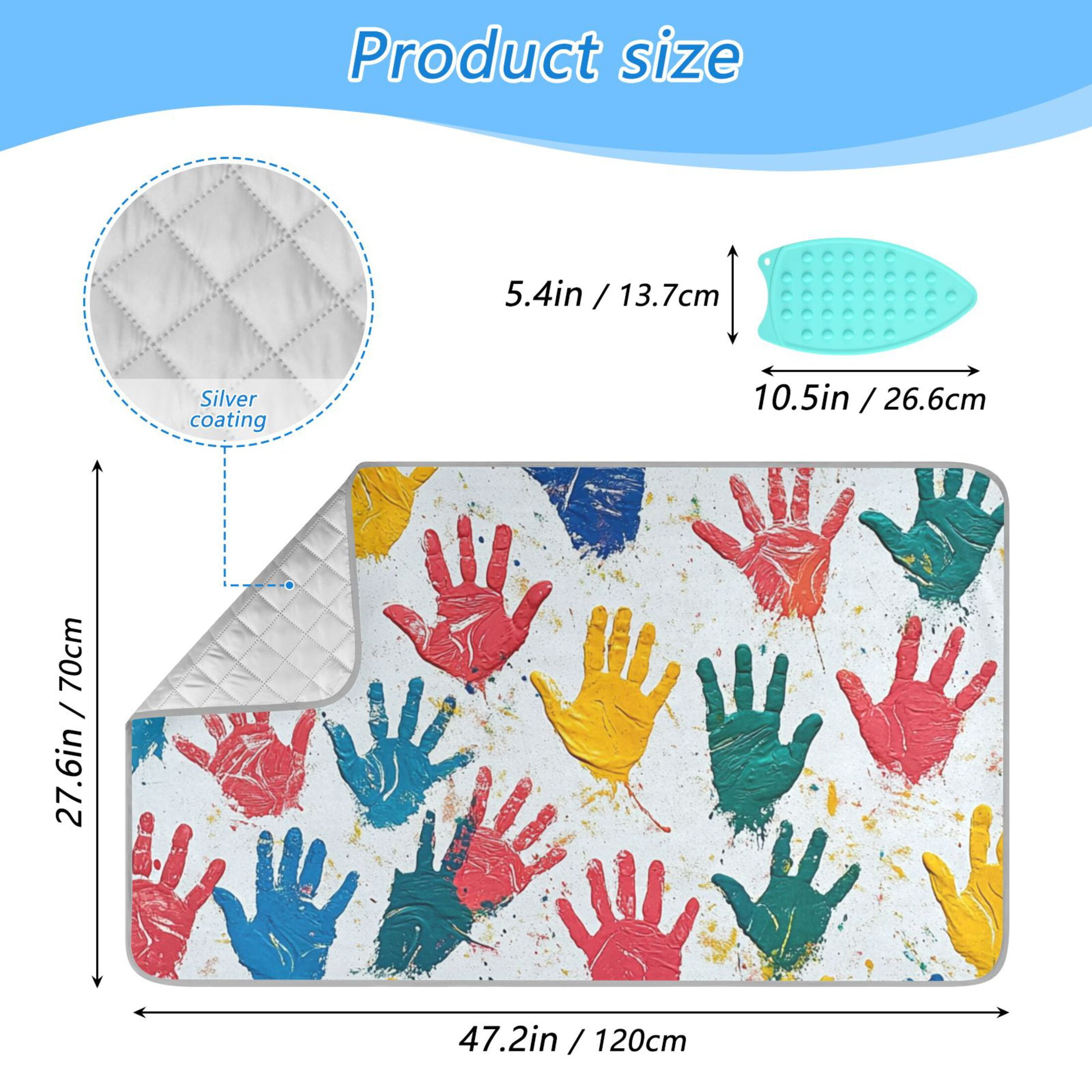 Colorful Handprints Ironing Mat Blanket for Table Top Travel Portable Ironing Board Pad 47.2x27.6 Inch