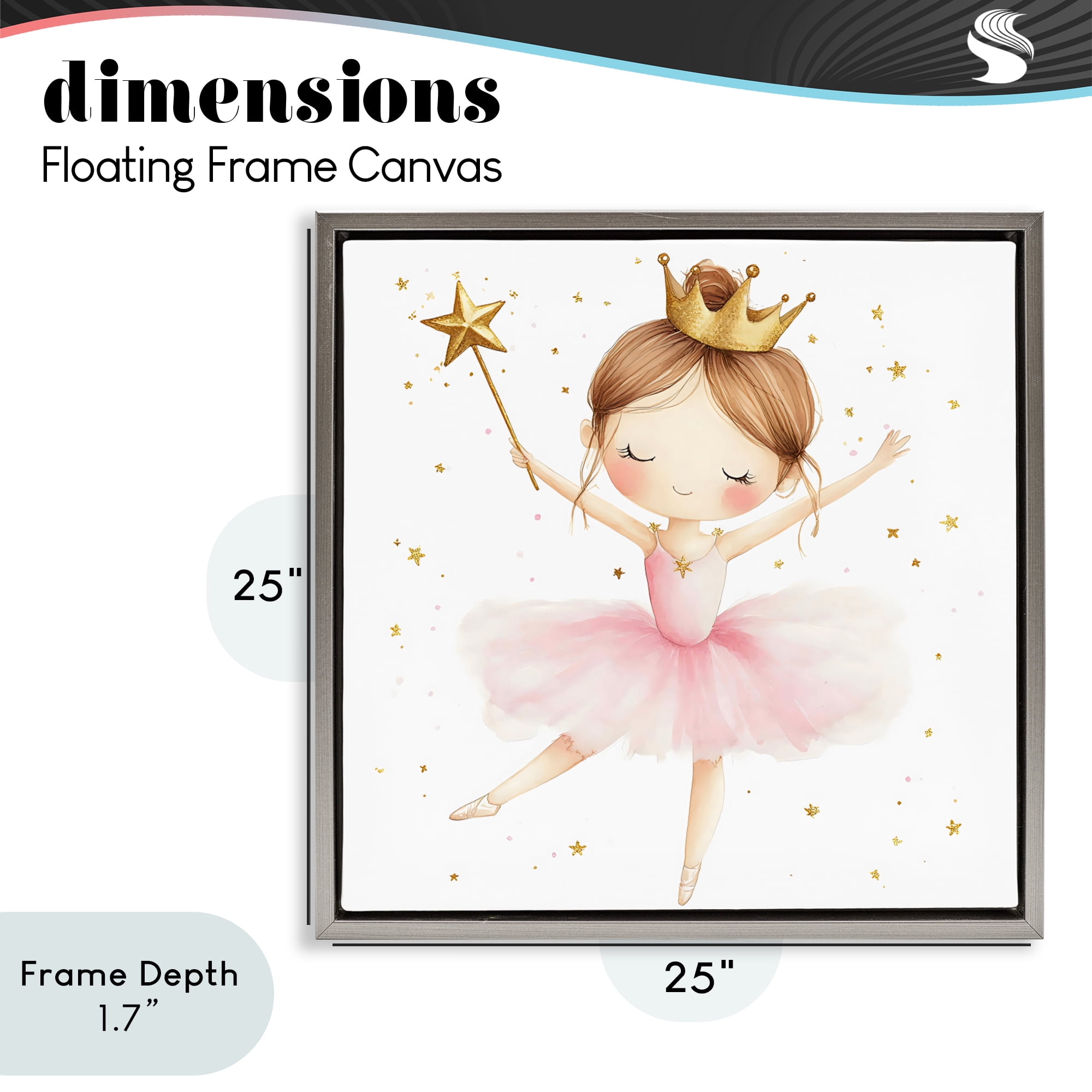 Stupell Industries Cute Ballerina with Crown Gray Framed Floater Canvas Wall Art, design by Creative Studio