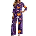 thumbnail image 5 of 2 Piece Sets For Women 3/4 Sleeve Halloween Fashion Clothing & Wide Leg Pants Womens Halloween Print Casual Fall Airport Travel Outfits, 5 of 5