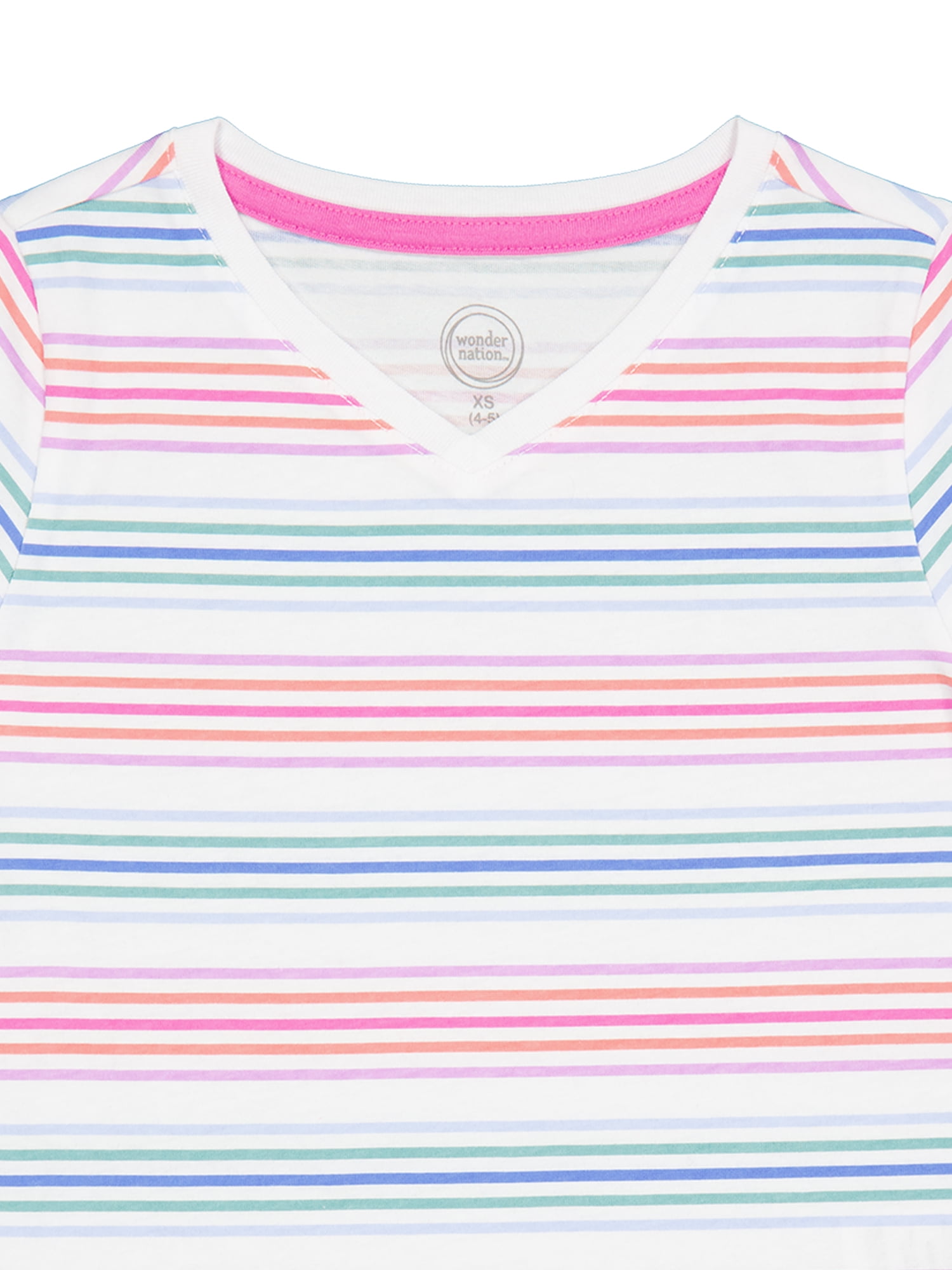 Wonder Nation Girls Short Sleeve Kid Tough V-Neck Tee, Sizes 4-18 & Plus