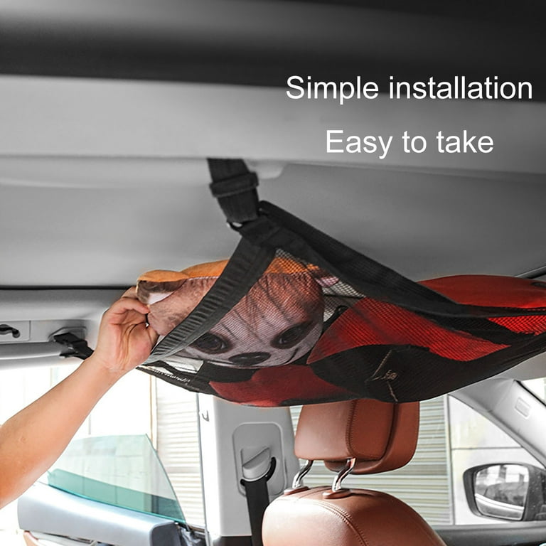 Ykohkofe Car Ceiling Cargo Net Pocket Interior Overhead Roof Top Bag Polyester Hanging Sundries Storage Organizer Car Net for Van SUV Trunk Detail