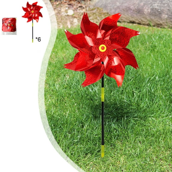 Yhmxh 6 Pack 22 Inches Sparkly Pinwheels, Reflective Wind Spinner for Yard with Stakes, Windmill Wind Spinners Outdoor for Garden, Lawn Farm Windmill to Scare Birds Away for Lawn and Patio