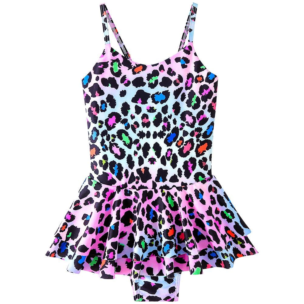 Kids Girls One-Piece Swimsuit Leopard Print Bathing Suit Beach Swimsuit ...