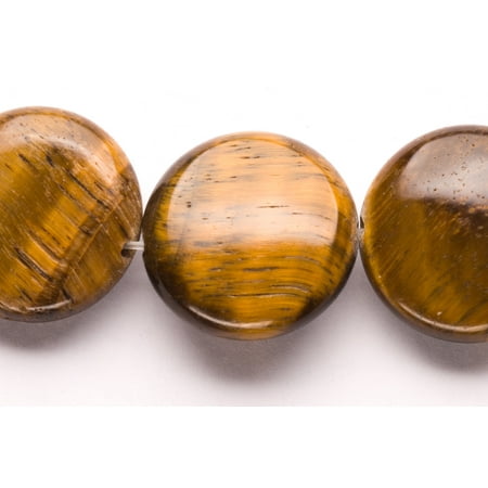 Tiger Eye Gemstone Beads - Puffed Tiger'S Eye Flat Round Beads Semi Precious Gemstones Size: 20x20mm Crystal Energy Stone Healing Power for Jewelry Making