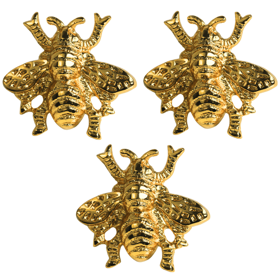 Shiny Brass Honey Bee Cabinet Knob – Golden Drawer Pull for Dresser, Kitchen, Wardrobe & Furniture | Vintage-Style Decorative Handle for Home DIY Decor (Honey Bee Set of 3)