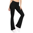 thumbnail image 4 of hlysgo Womens Leggings Yoga Pants High Elastic Waist Tummy Control Flared Trousers Workout Gym Soft Comfy Pant with Pockets Black,L, 4 of 6