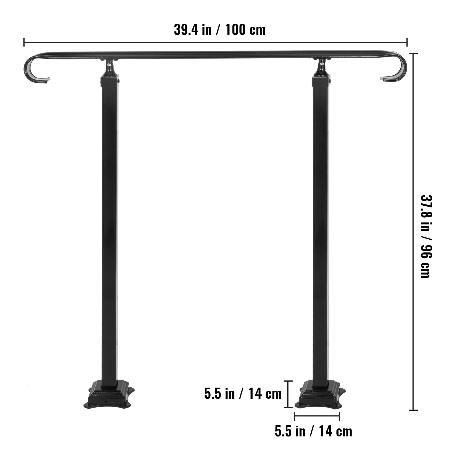 BENTISM Handrail for Stairs Fit 1 or 2 Steps Wrought Iron Handrail,Outdoor Stair Railing, Height Adjustable Front Porch Hand Rail, Black