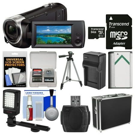 Sony Handycam HDR-CX440 8GB Wi-Fi 1080p HD Video Camera Camcorder with 64GB Card + Hard Case + LED Light + Battery & Charger + Tripod +