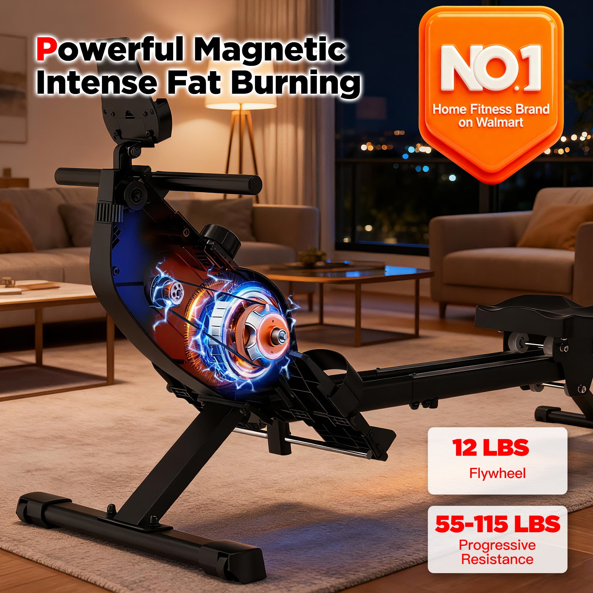 Rowing Machines for Home, Magnetic Rowing Machine with 115lbs High Resistance Rowing Machine,16 Levels of Quiet Resistance,Rower Machine for Home Row Machine, App Compatible, LCD Monitor