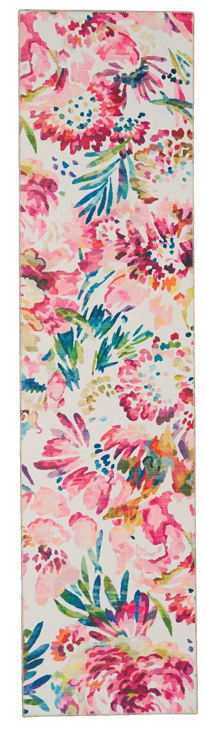 Julian 2' x 8' Washable Runner, Raspberry and Ivory