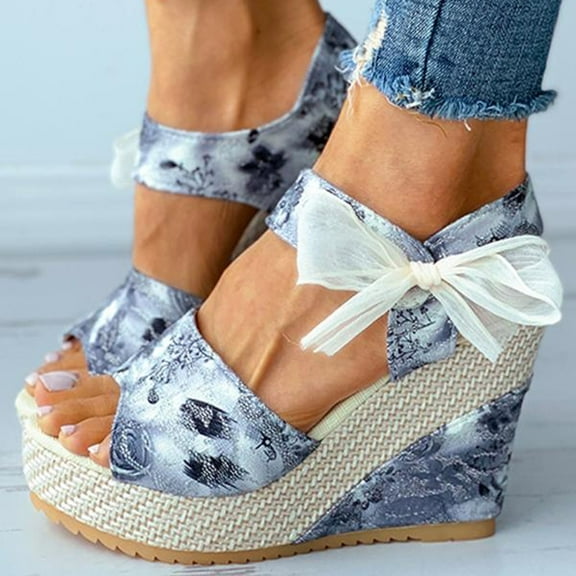 AXXD Women Black Sandals Solid Summer Ladies Bandage Sandals Slope Heel Casual Beach Shoes