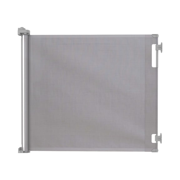 71" Wide Grey Paw Proof Retractable Gate, 3-Way-Locking Mechanism, Indoor/Outdoor Suitable