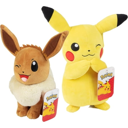 Pokemon 8" Eevee & Pikachu Plush, 2-Pack - Let's Go Starters - Officially Licensed - Quality Soft Collectible Stuffed Animal Toy Figures - Gift for Kids, Boys, Girls - 2+