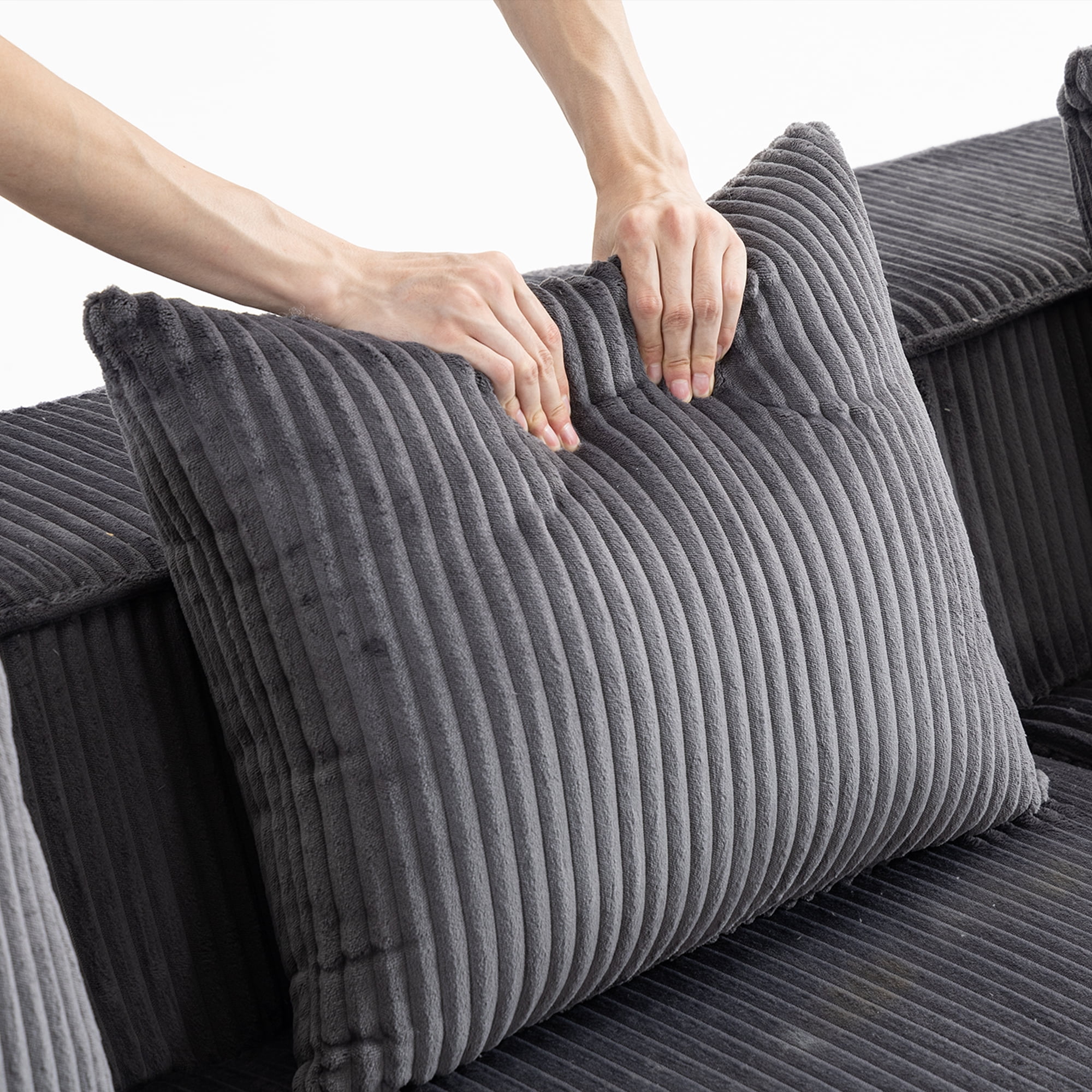 Demi Bonn 111" Modular Sectional Sofa Couchesk, Corduroy 3 Seat Couch Memory Foam Couches for Living Room, Cloud Couch, Gray