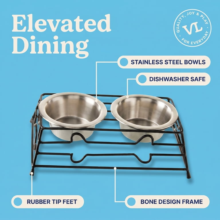 Vibrant Life Small Elevated Pet Double Diner, Silver photo 5