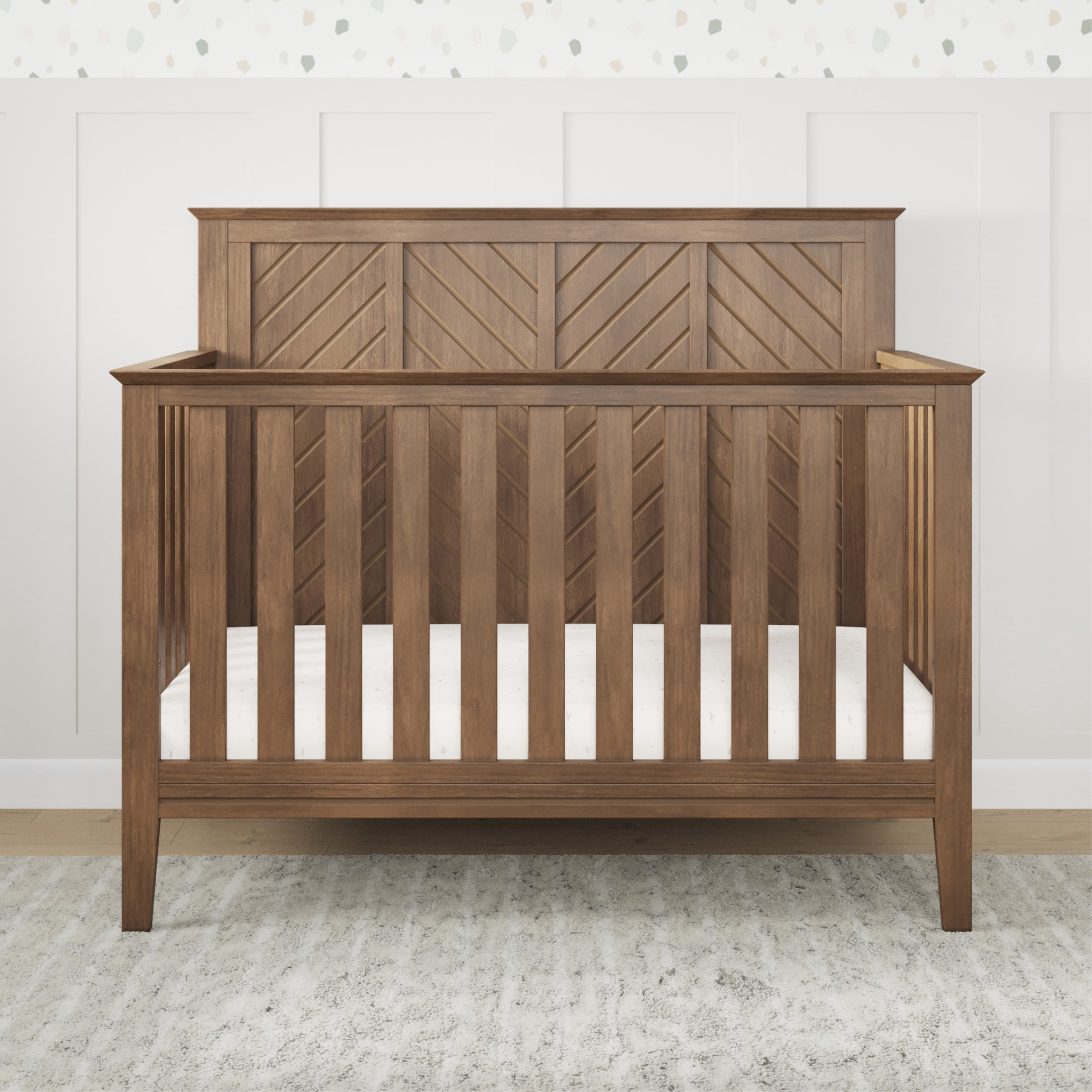 Child Craft Atwood 4-in-1 Convertible Crib, Chevron Panel Design, 3 Mattress Heights, Cocoa Bean Brown