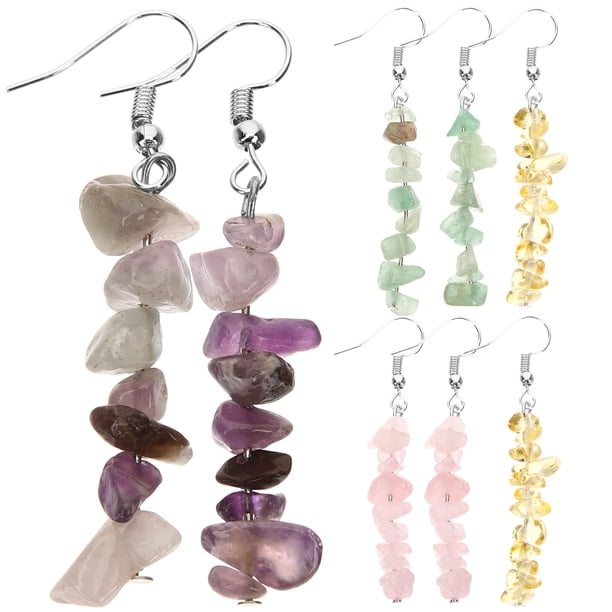 4 pares de pendientes colgantes de piedra natural para mujer, aretes de cuentas y joyas de cristal.