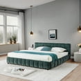 thumbnail image 5 of California King Upholstered Bed Frame with Drawers, Chenille Fabric Platform Bed with Headboard, Storage Drawers on Rollers, No Box Spring Needed, Green, 5 of 18