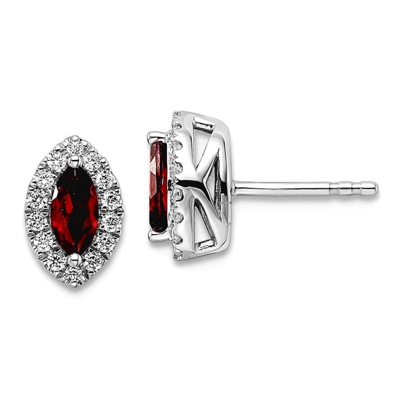 14k White Gold Lab Grown Diamond and Garnet Post Earrings 9.3mm Long Stud Earring for Women