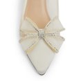 thumbnail image 3 of FSJ Women Chic Rhinestones Mesh Bow Pointed Closed Toe Pumps Crystal Chunky Mid Heel Slip On Bridal Wedding Dress Shoes Size 11 White, 3 of 4
