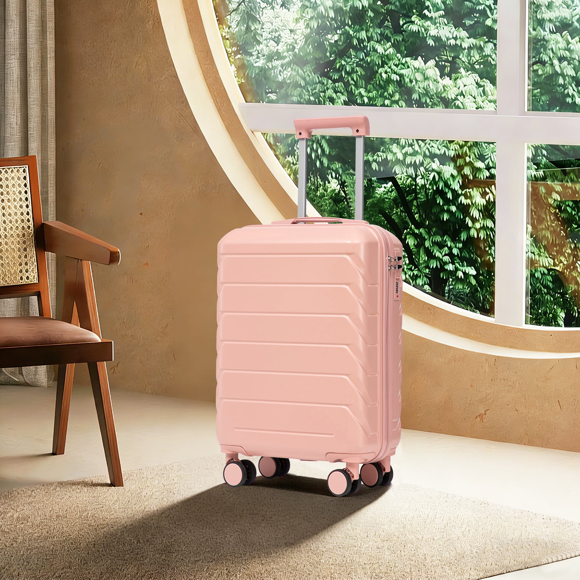 Leumius Hardside Carry on Luggage with Spinner Wheels, Hard Shell ABS Suitcase, 20-Inch Lightweight Expandable Rolling Luggage, Pink