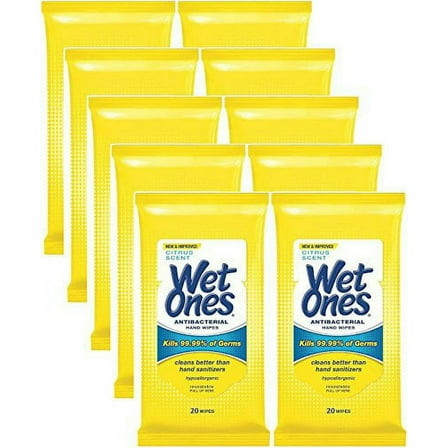 Wet Ones B01KJA5SV6 Tropical Splash Scent One Antibacterial Hand Wipes - 20 Count - Pack of 10