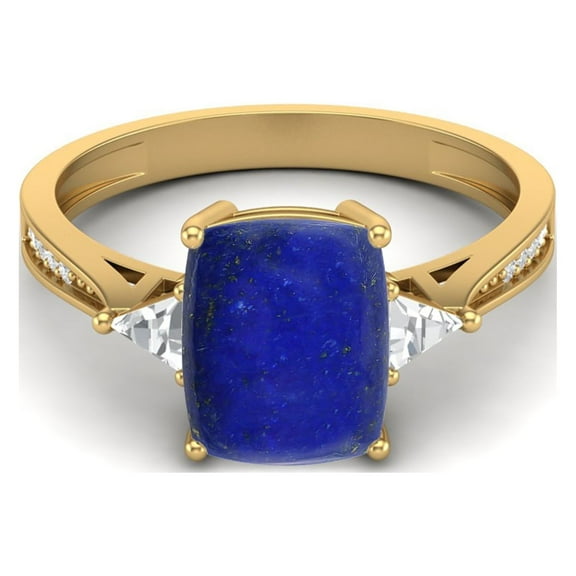 Mooneye 925 Sterling Silver Gold Vermeil 9X7mm Cushion Lapis Solitaire Women Mother's Day Gift Ring