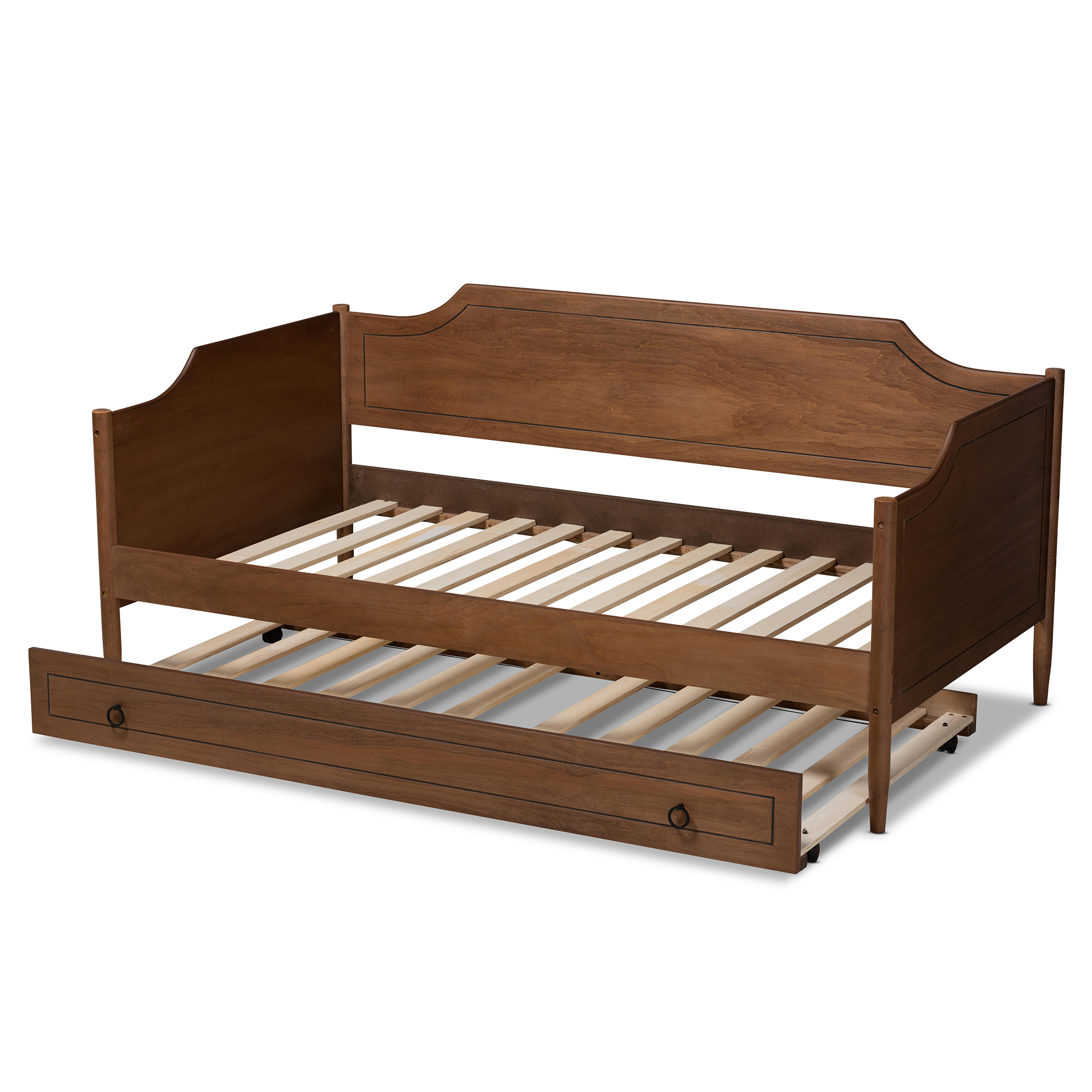 Baxton Studio Alya Classic Traditional Farmhouse Walnut Brown Finished Wood Twin Daybed with Roll-Out Trundle Bed, Walnut/Black