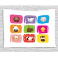 thumbnail image 1 of Baby Tapestry, Geometric Pattern with Squares Animal Faces Horse Chicken Cow Duck Sheep and Pig, Wall Hanging for Bedroom Living Room Dorm Decor, 80W X 60L Inches, Silver Emerald, by Ambesonne, 1 of 2
