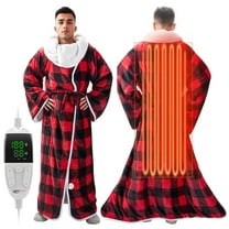 Wearable Electric Heating Blanket with Waistband and Sleeves - VECUKTY Cozy Plaid Heated Throw with 6 Heat Levels and Timer Settings - 50 x 70 inch,Red