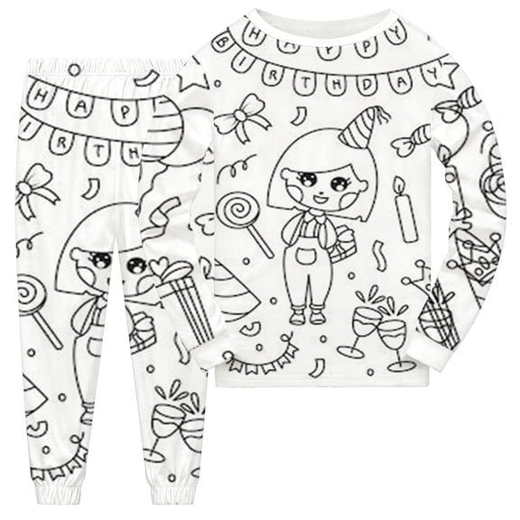 oqasdz Kids Happy Birthday DIY Hand Painted Homewear Colouring Pajama Set for Boys and Girls Can Play with and Wear Loose Fit Pajama Set
