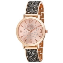 Bob Mackie Rose and Black Glitz Dial Iridescent Silver Bangle Watch with Bracelet Set