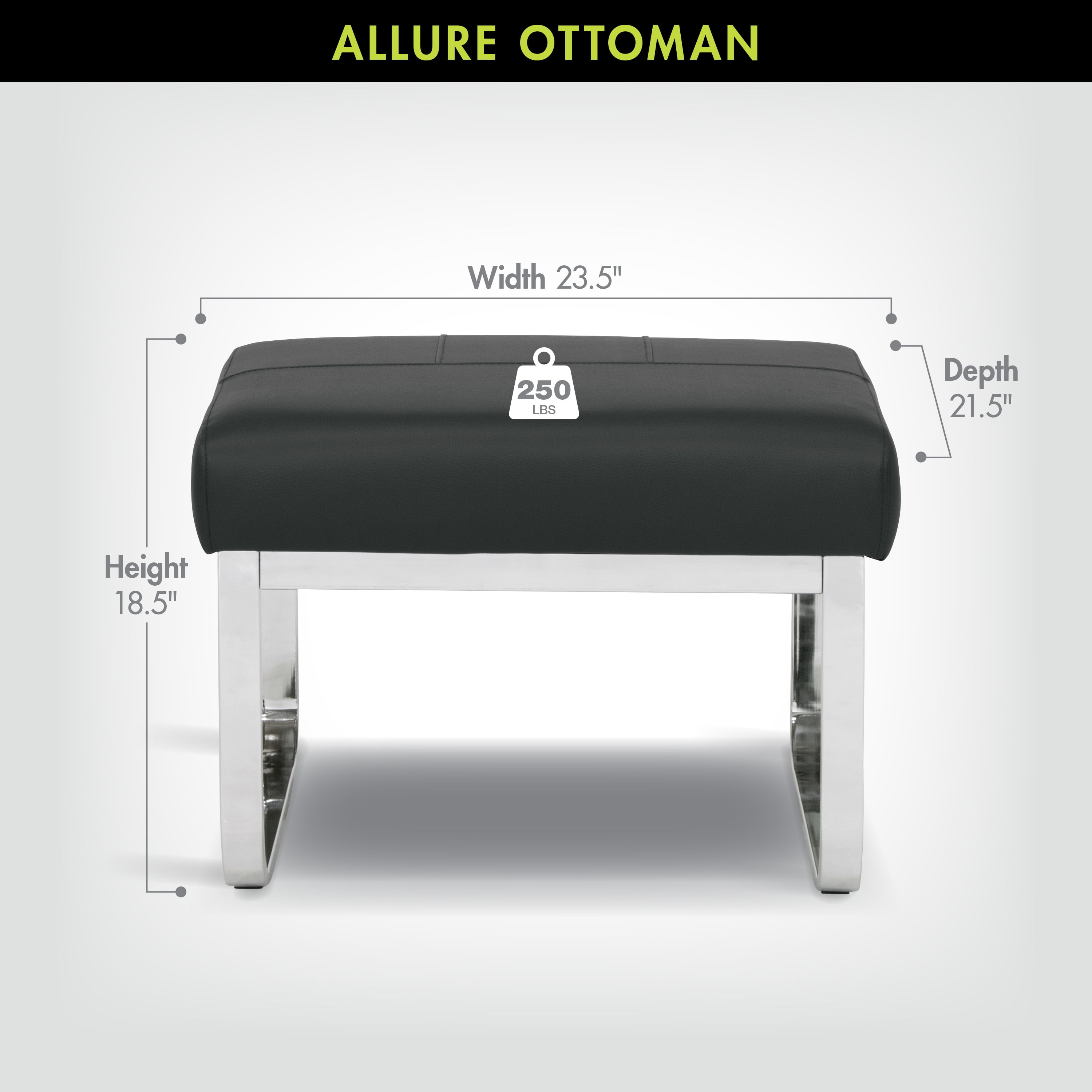 Studio Designs Home Allure Modern Rectangular Ottoman in Blended Leather & Chrome