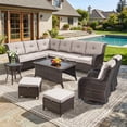thumbnail image 2 of Bellefurn 7 Piece Outdoor Wicker Patio Furniture Set with Swivel Rocking Chairs,Outdoor Sectional Sofa Set L-Shaped Sectional Sofa with Ottomans,Rattan Conversation Set for Backyard Porch Garden, 2 of 11