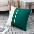 thumbnail image 2 of Juego de 2 fundas de almohada decorativas de terciopelo, parches blancos y verdes oscuros con fundas de almohada de cuero dorado, cojín de 18 × 18 pulgadas, 2 of 5