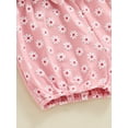 thumbnail image 4 of Niusricy Toddler Baby Girl Summer Outfit Sets 0-18M Kids Fly Sleeve Romper Letter Embroidery Jumpsuits with Floral Pattern Belted Shorts and Bow Headband Infant Newborn Fashion Cute Clothes for Daily, 4 of 9