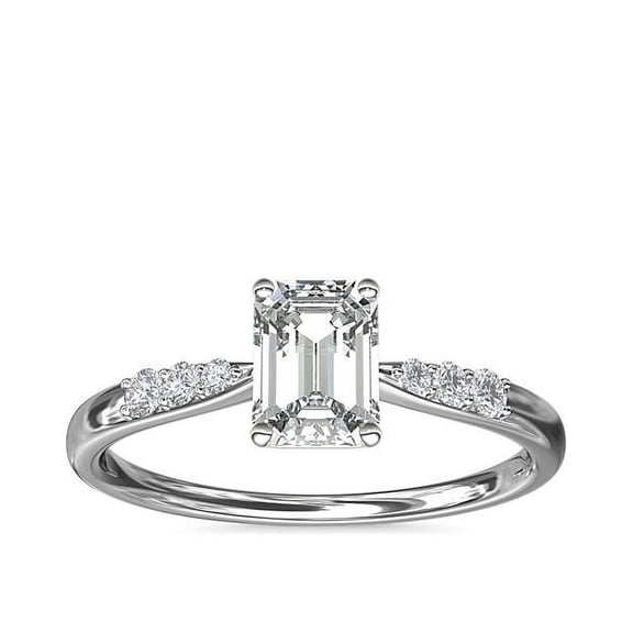 0.65 Ct Brilliant Emerald Cut Natural Diamond Stunning Solitaire with Accents Wedding Ring for Bride in Solid 14K White Gold Size 7