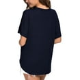thumbnail image 5 of JWD Womens Waffle Knit Tunic Blouse Tie Knot Short Sleeve Henley Tops Loose Fitting Bat Wing Shirts Navy Blue Medium, 5 of 5