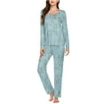 thumbnail image 2 of ITSAME Pajama Sets for Womens, Retro Floral Long Sleeve Tops Fit Pants Casual Home Clothes 2-Piece Mint Green 3XL, 2 of 5
