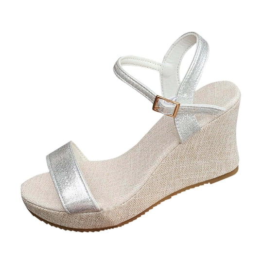 Hurxie Women's Espadrille Wedge Sandals: Ankle Strap Platform Open Toe Wedges - Stylish High Heel Dressy Summer Wedges for Women Silver 5.5