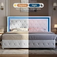 thumbnail image 5 of Merluxy Twin Size Bed Frame with Led Lights Headboard, Acrylic Mirror Accents, No Box Spring Needed, Velvet Upholstered White, 5 of 9