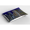thumbnail image 2 of Ambesonne Cartoon Pillow Sham 2 Pack, Cityscape Square Blue, 26"x20", Dark Blue and Yellow, 2 of 3