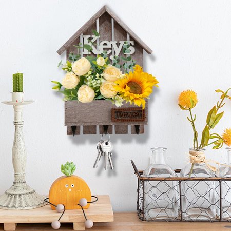 Wall Mount Key Holder Entryway Key Organizer with Hooks Wood Key Rack for Space Saving Storage Wall Key Hooks for Home Office Entryway Decor