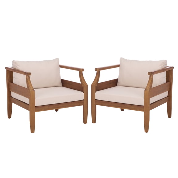 Safavieh Alta Modern Wood Outdoor Armchair - Set of 2, Teak Brown/Cream